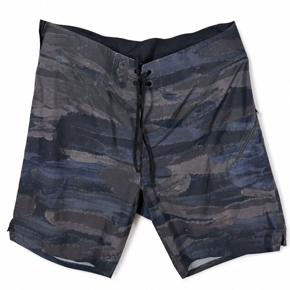Lululemon El Current Board Shorts Mens 32 Lined Black Gray Vacation Beach Resort
